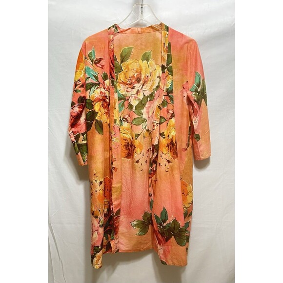 Unbranded Art to Wear Peach Floral Wrap Cotton Top Swim cover - Picture 1 of 12